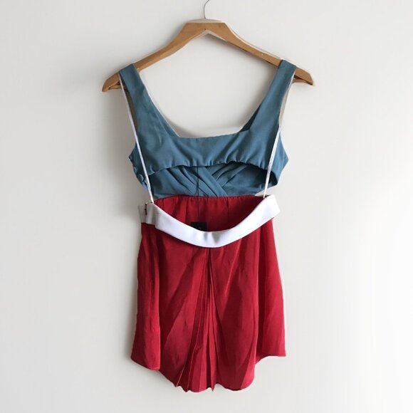 Anthropologie Black Halo Blue Red Wrap Top Mini Dress Size 0 - Picture 3 of 9